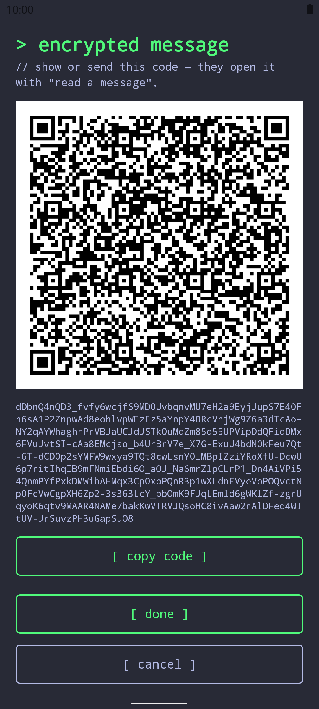 A message encrypted into a QR code