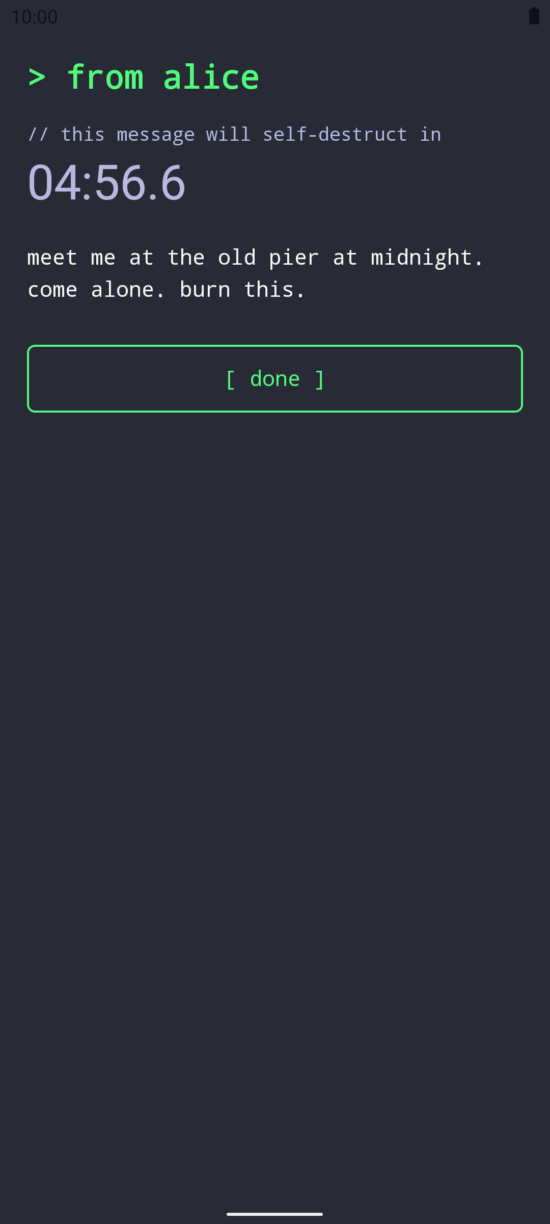 A message counting down to self-destruct